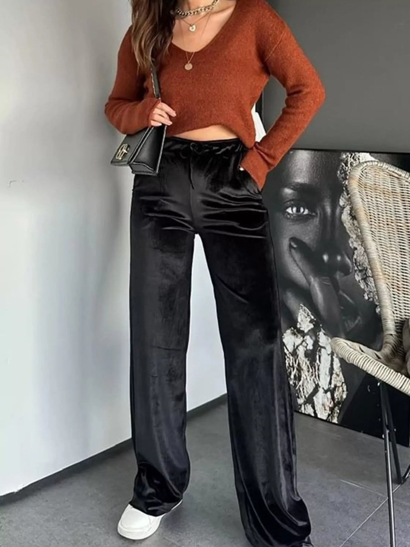 Velvet Wide Leg Pants 3