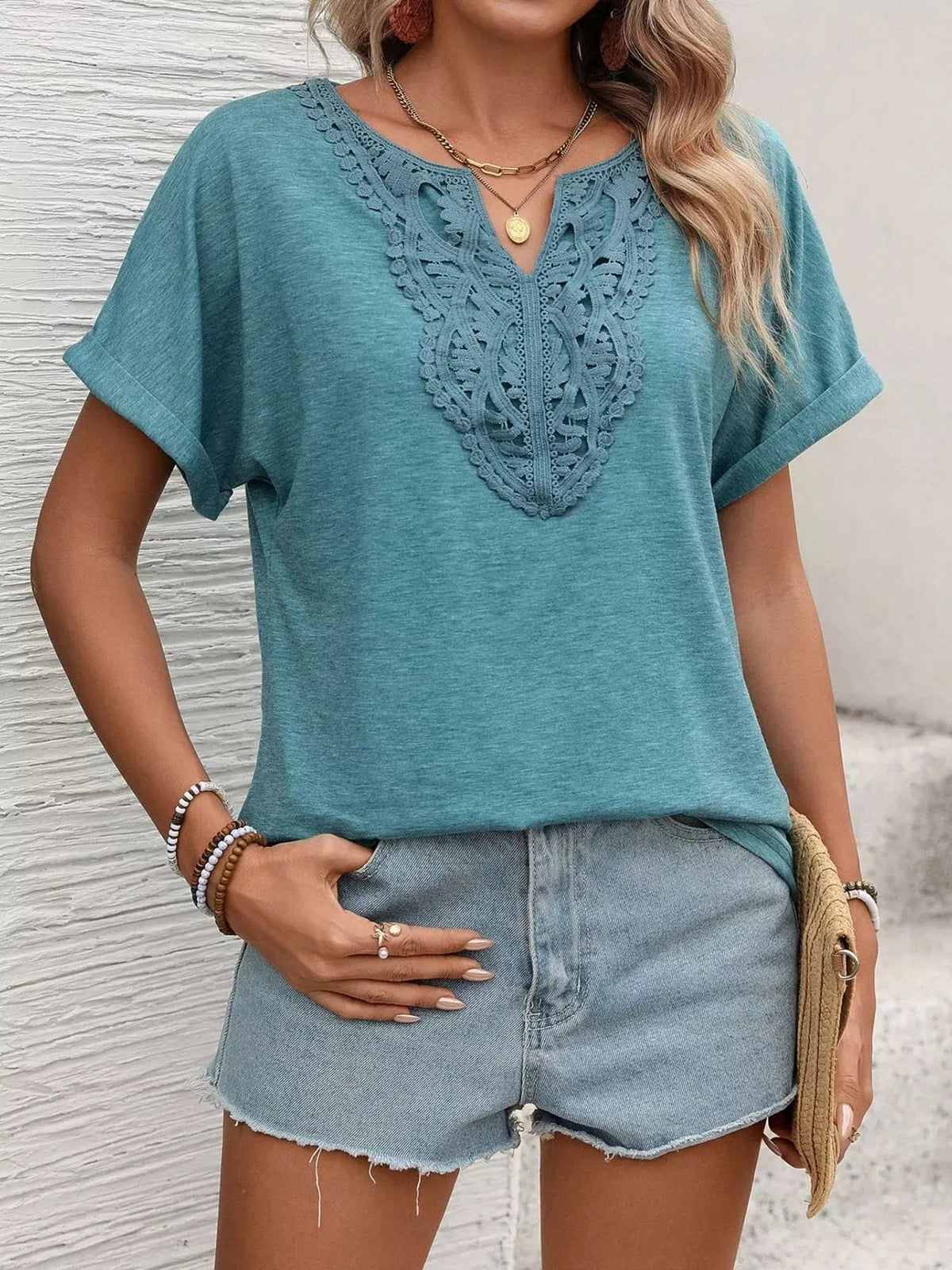 Lace Trim Short Sleeve T-Shirt 2