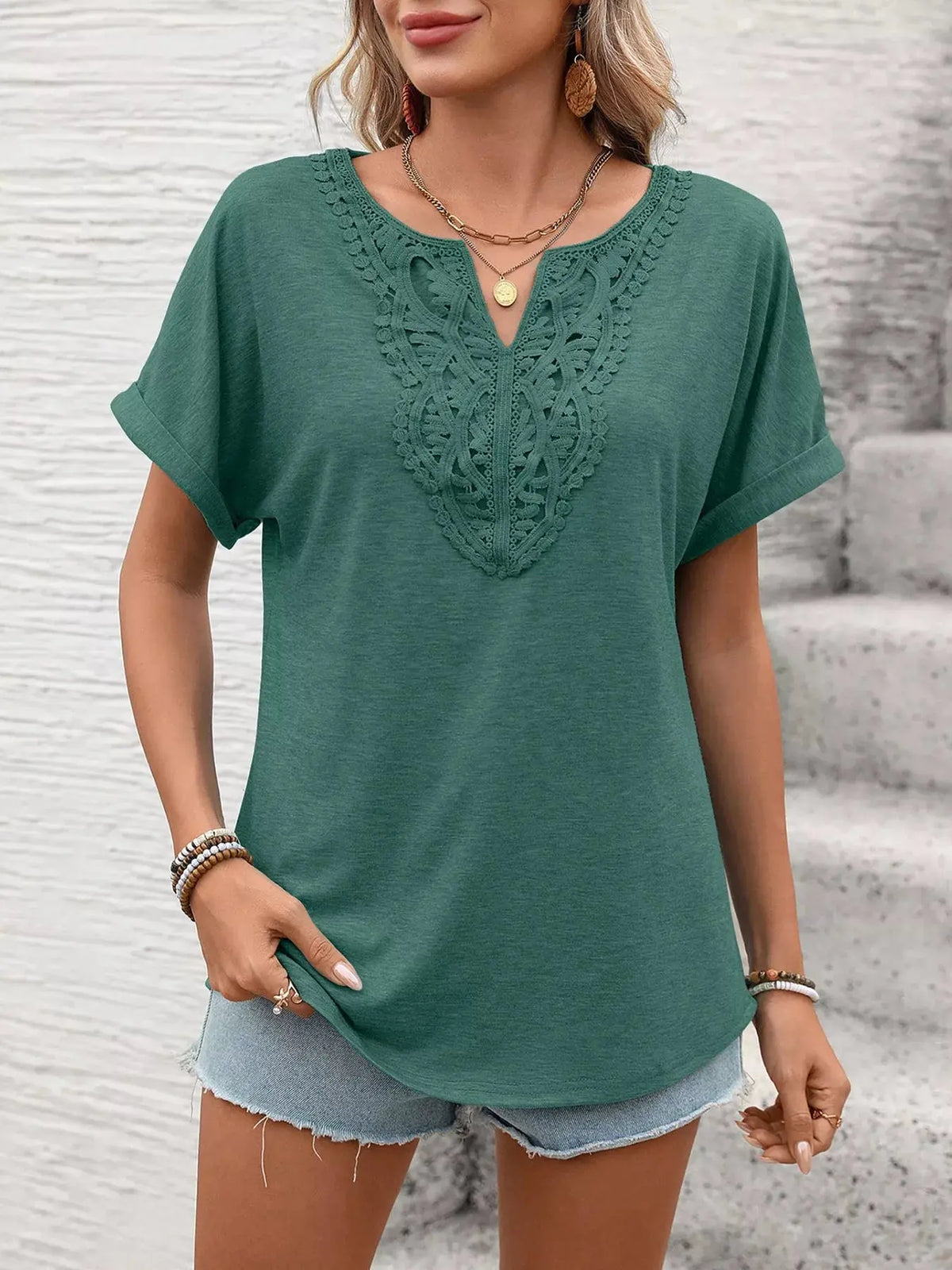 Lace Trim Short Sleeve T-Shirt 03