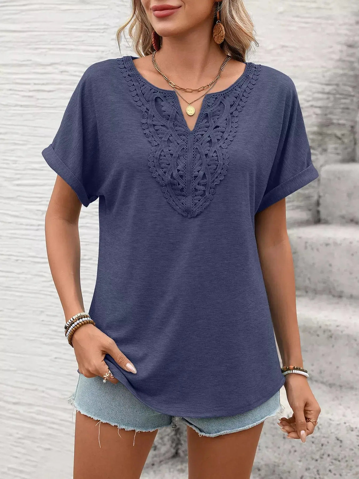 Lace Trim Short Sleeve T-Shirt 08