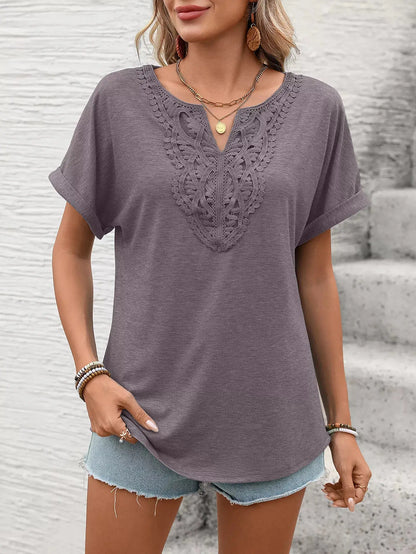 Lace Trim Short Sleeve T-Shirt 000
