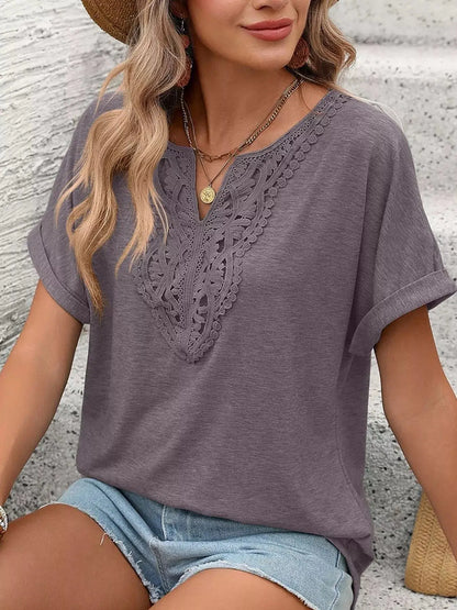 Lace Trim Short Sleeve T-Shirt 003