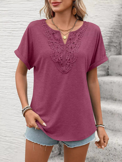 Lace Trim Short Sleeve T-Shirt 006
