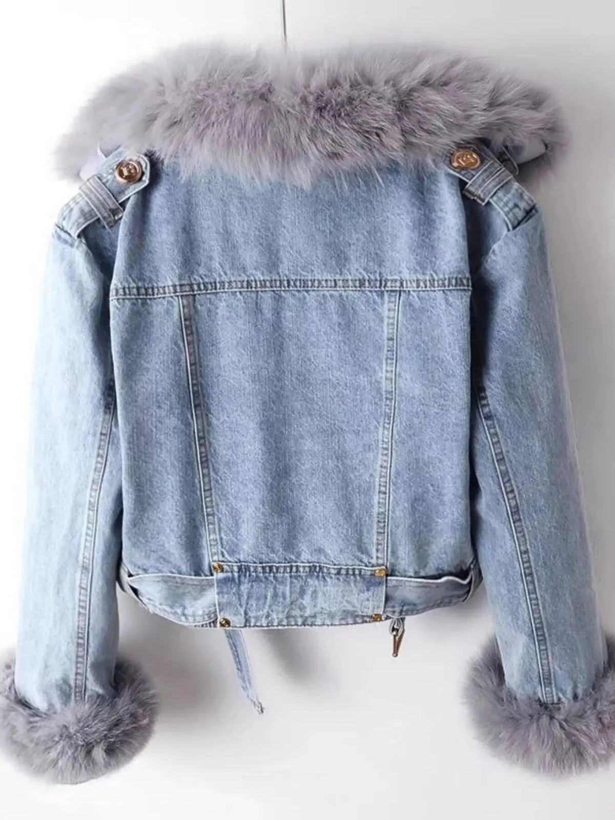 Full Size Faux Fur Collar Denim Jacket Plus Size 1