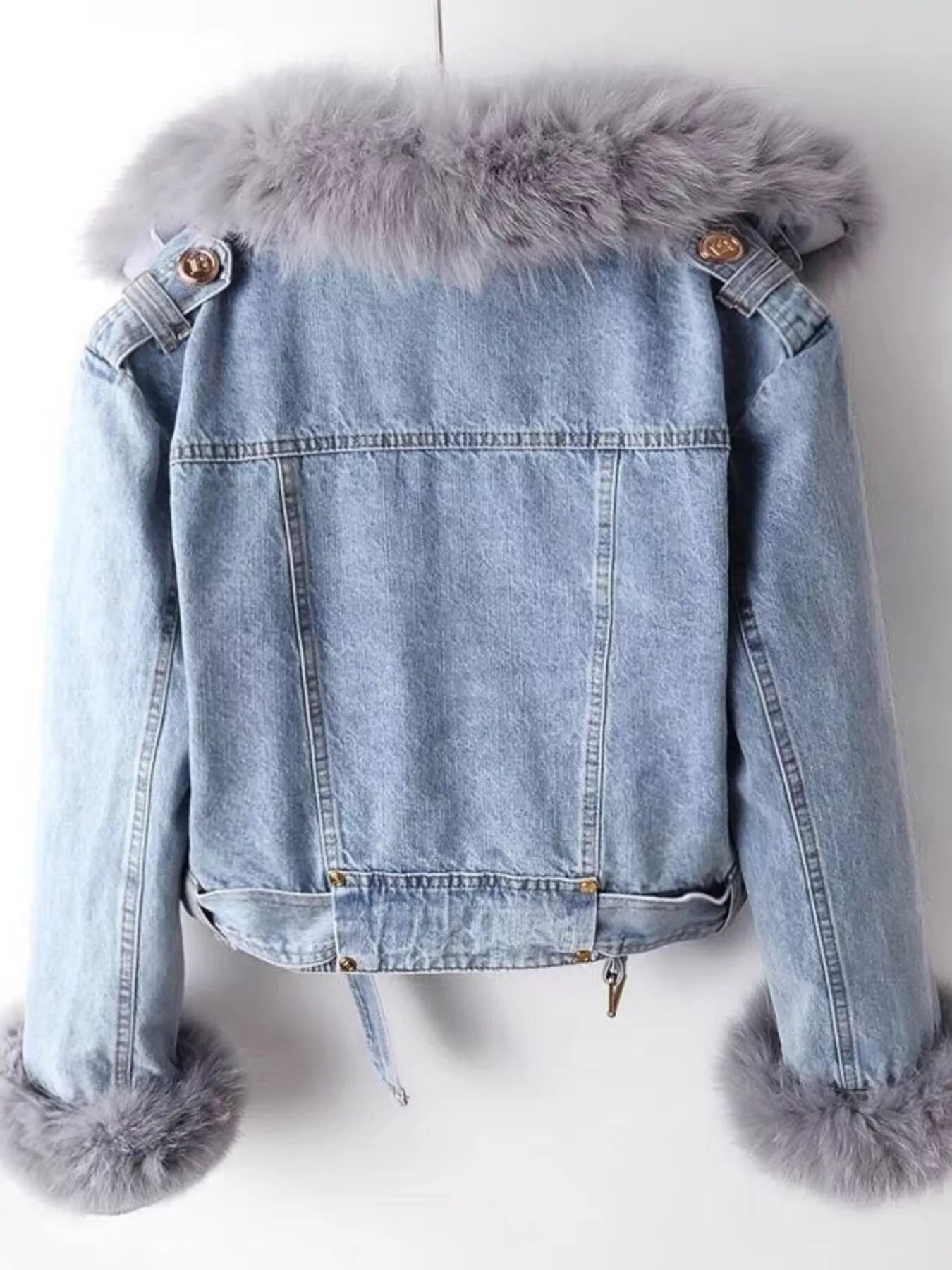 Full Size Faux Fur Collar Denim Jacket Plus Size 1