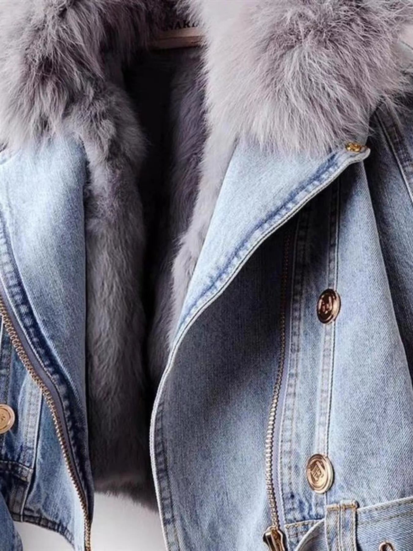 Full Size Faux Fur Collar Denim Jacket Plus Size 2