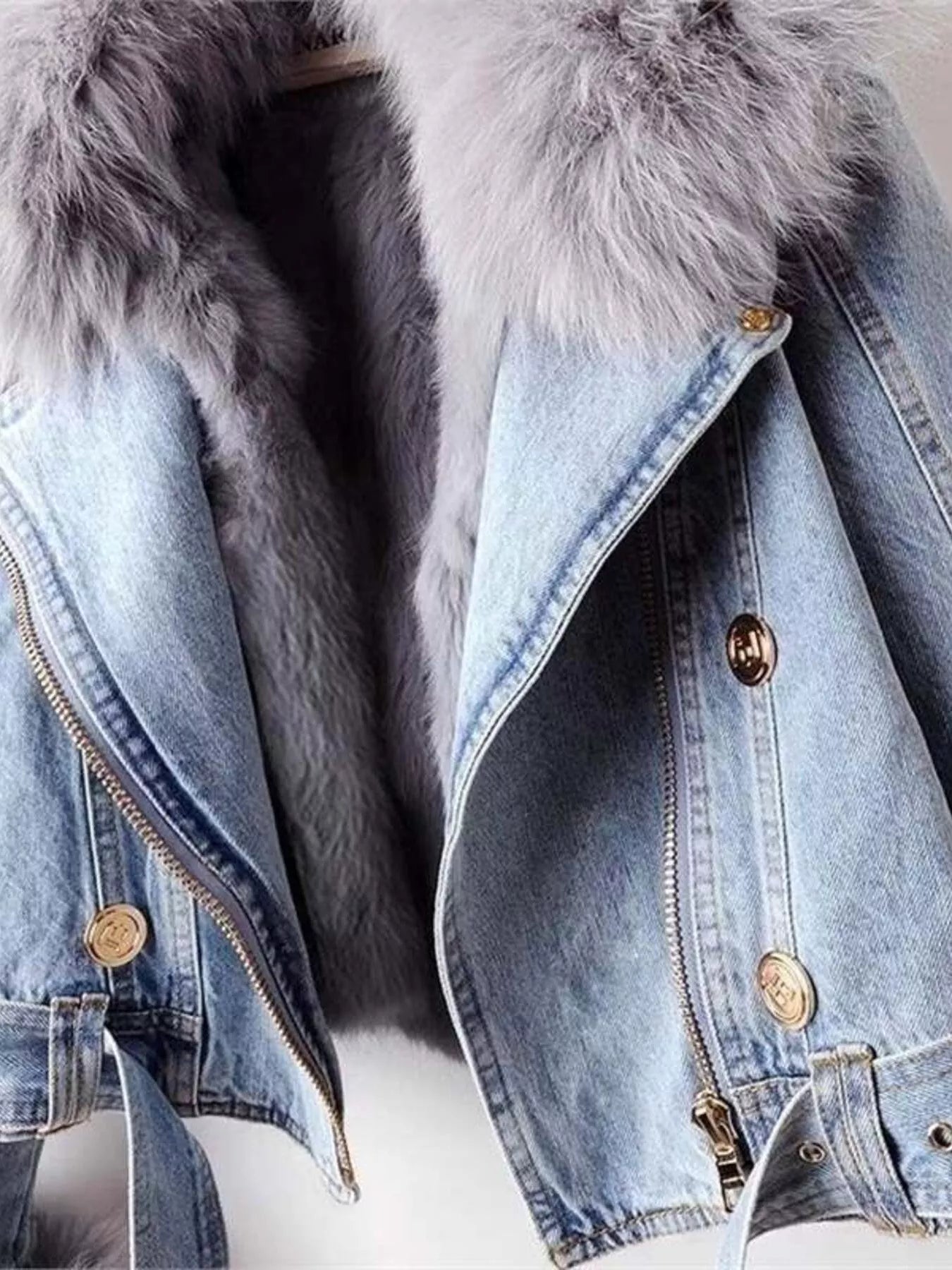 Full Size Faux Fur Collar Denim Jacket Plus Size 3