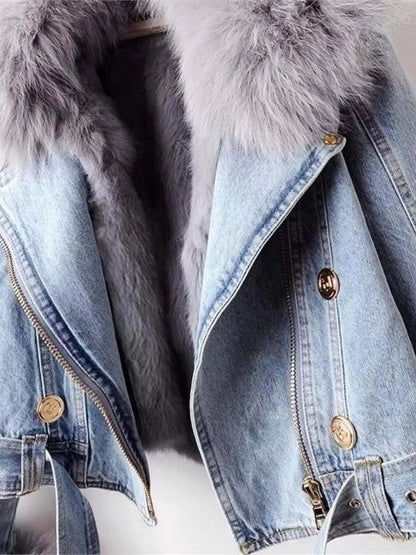 Full Size Faux Fur Collar Denim Jacket Plus Size 3