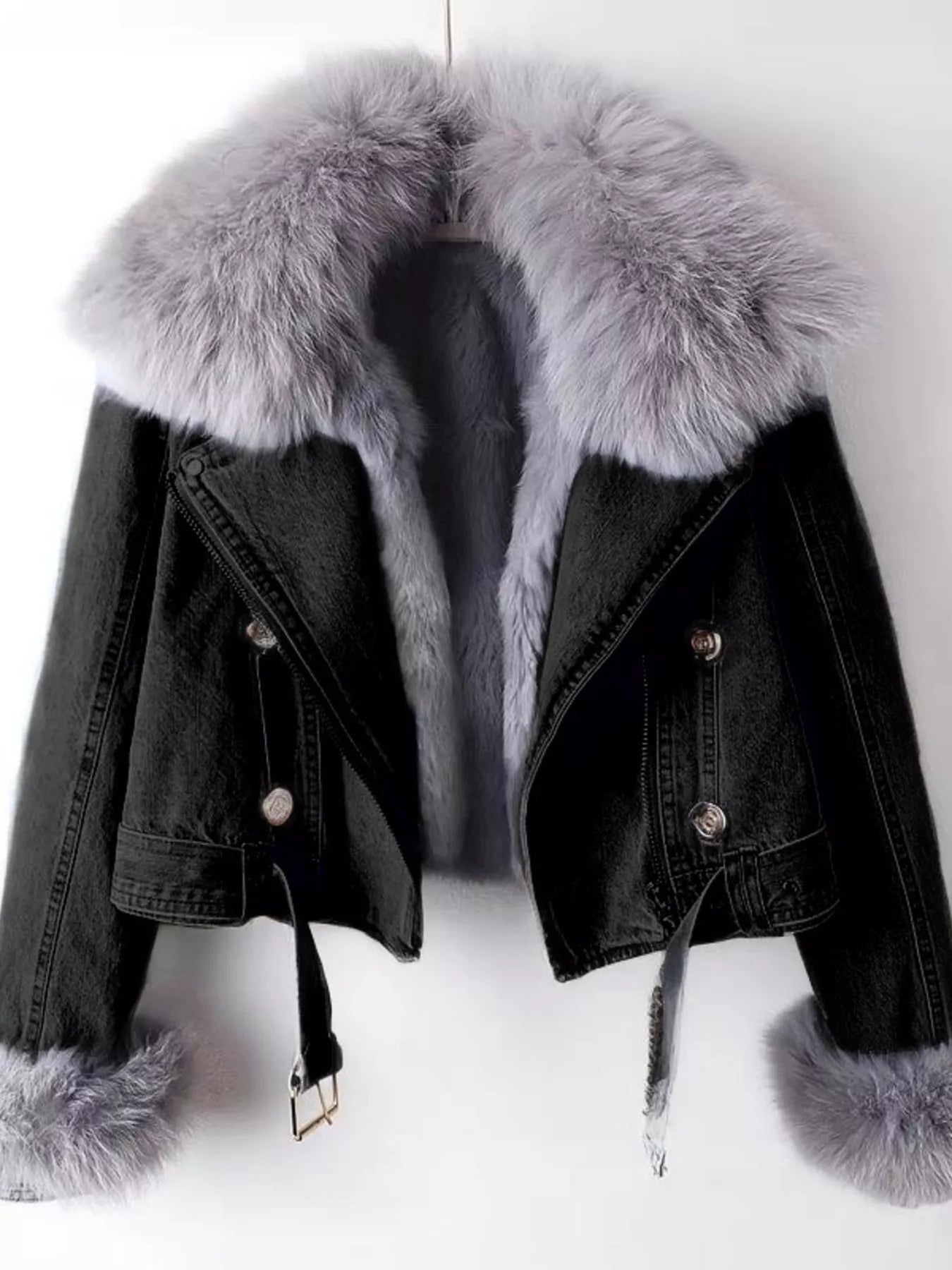 Full Size Faux Fur Collar Denim Jacket Plus Size 6