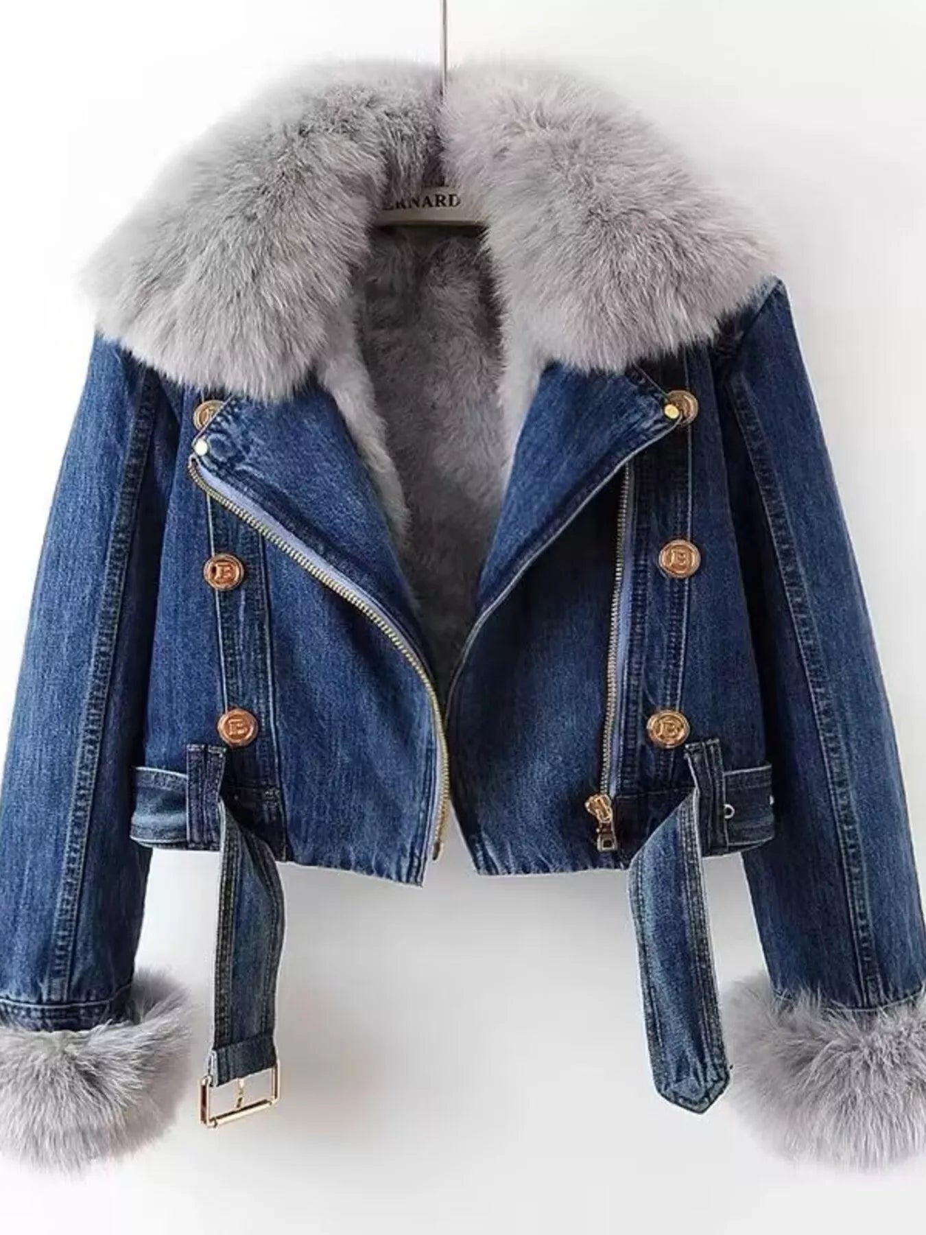 Full Size Faux Fur Collar Denim Jacket Plus Size 7