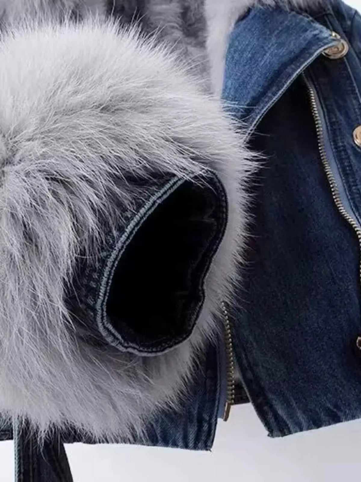 Full Size Faux Fur Collar Denim Jacket Plus Size 9