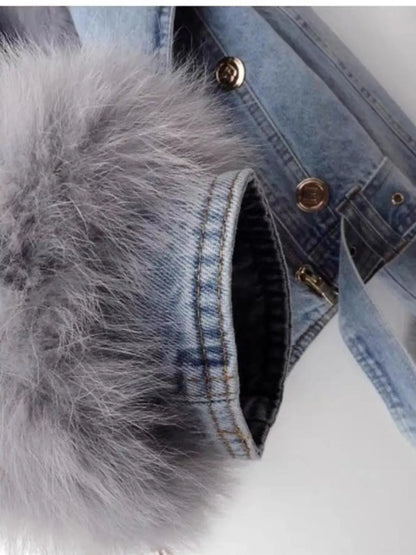 Full Size Faux Fur Collar Denim Jacket Plus Size 10