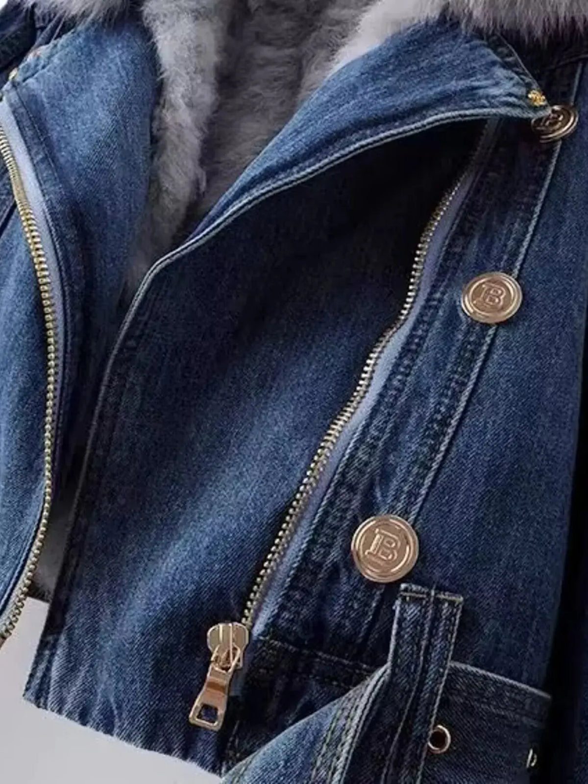 Full Size Faux Fur Collar Denim Jacket Plus Size 11