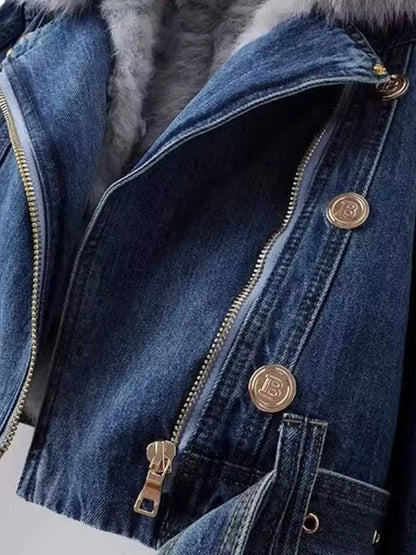 Full Size Faux Fur Collar Denim Jacket Plus Size 11