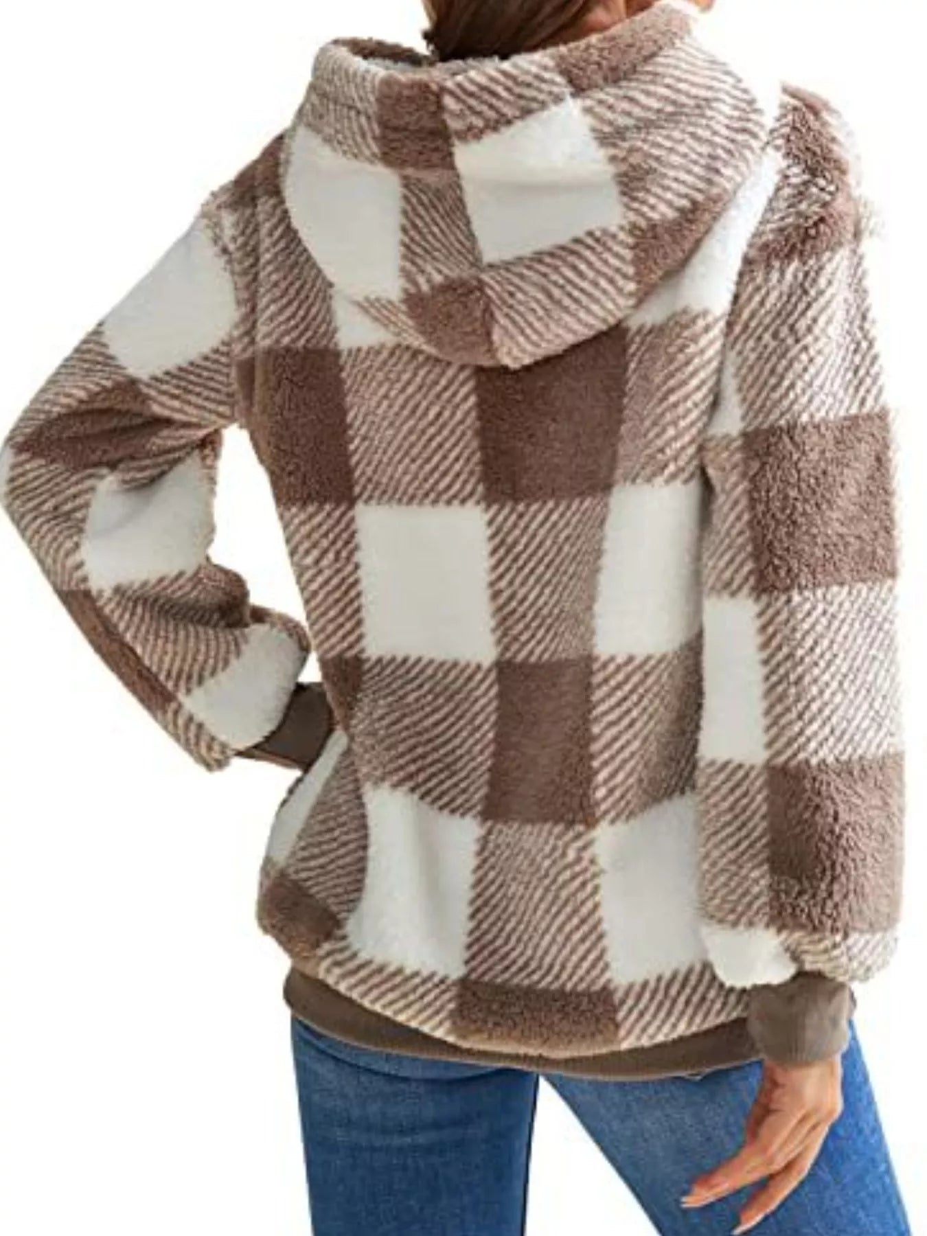 Full Size Plaid Sherpa Drawstring Hoodie Plus Size 5