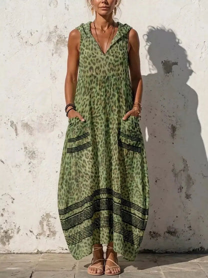 Full Size Sleeveless Hooded Leopard Print Maxi Dress 2
