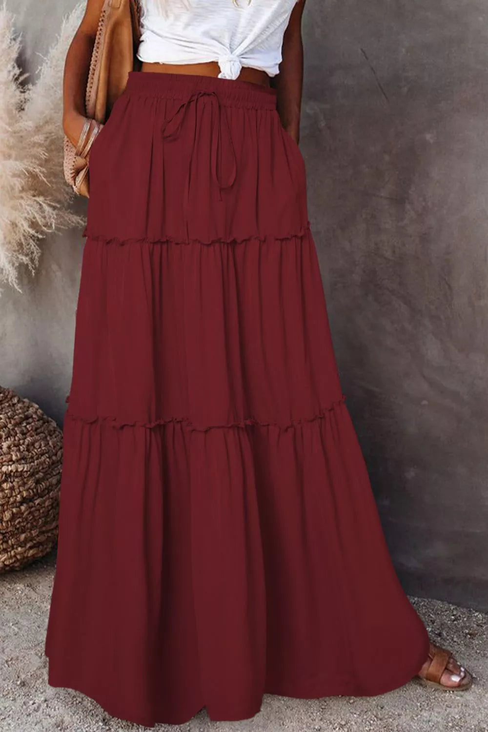  Drawstring Waist Maxi Skirt 1