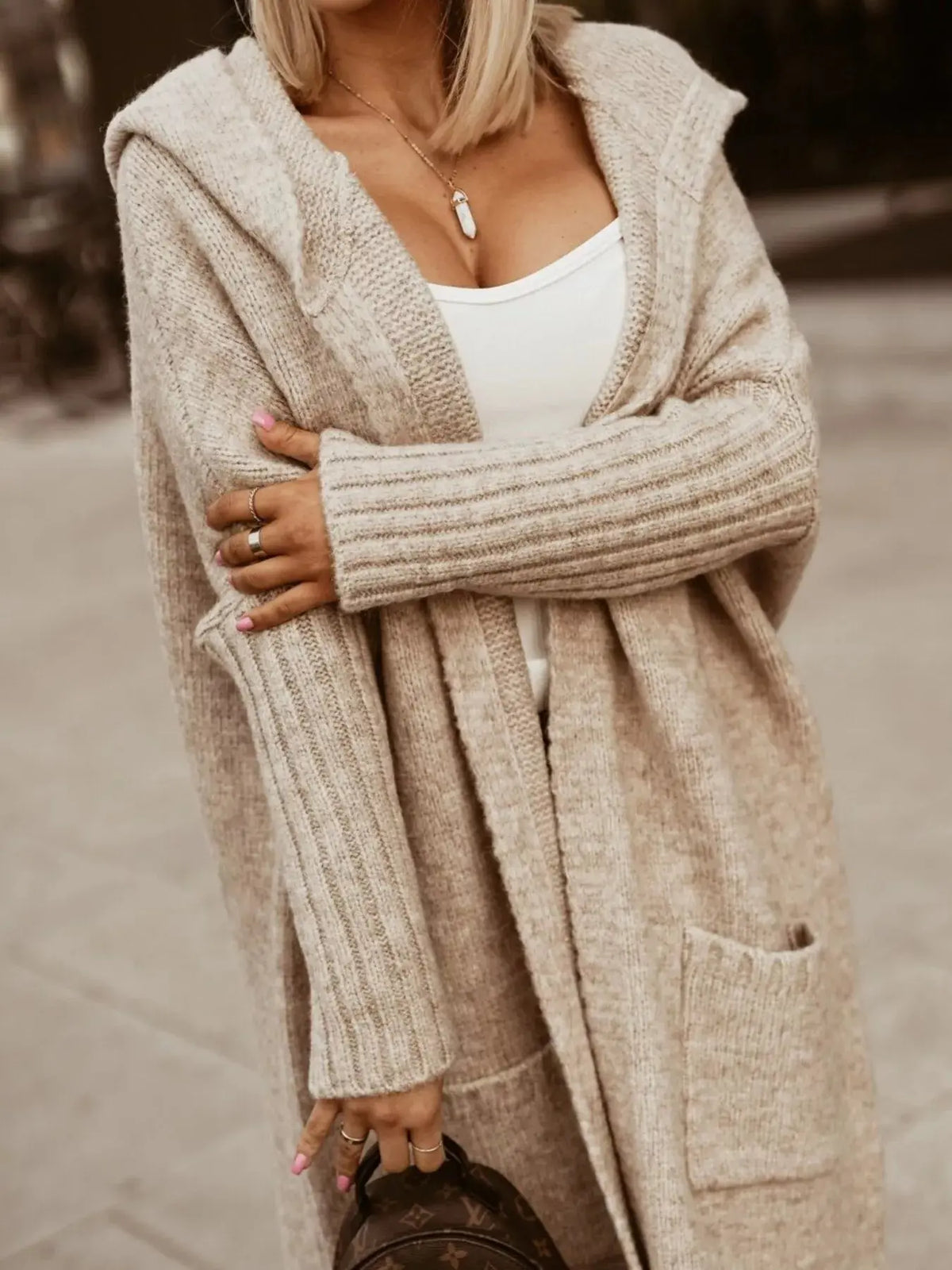 Full Size Hooded Knit Open Front Cardigan Plus Size3