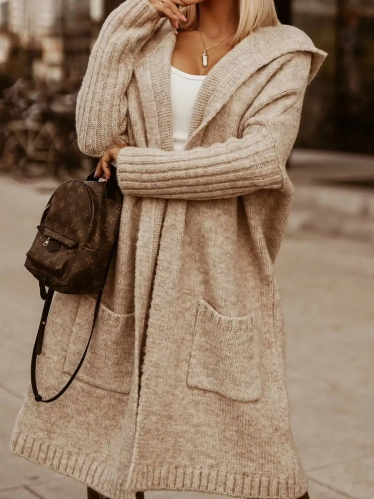 Full Size Hooded Knit Open Front Cardigan Plus Size2