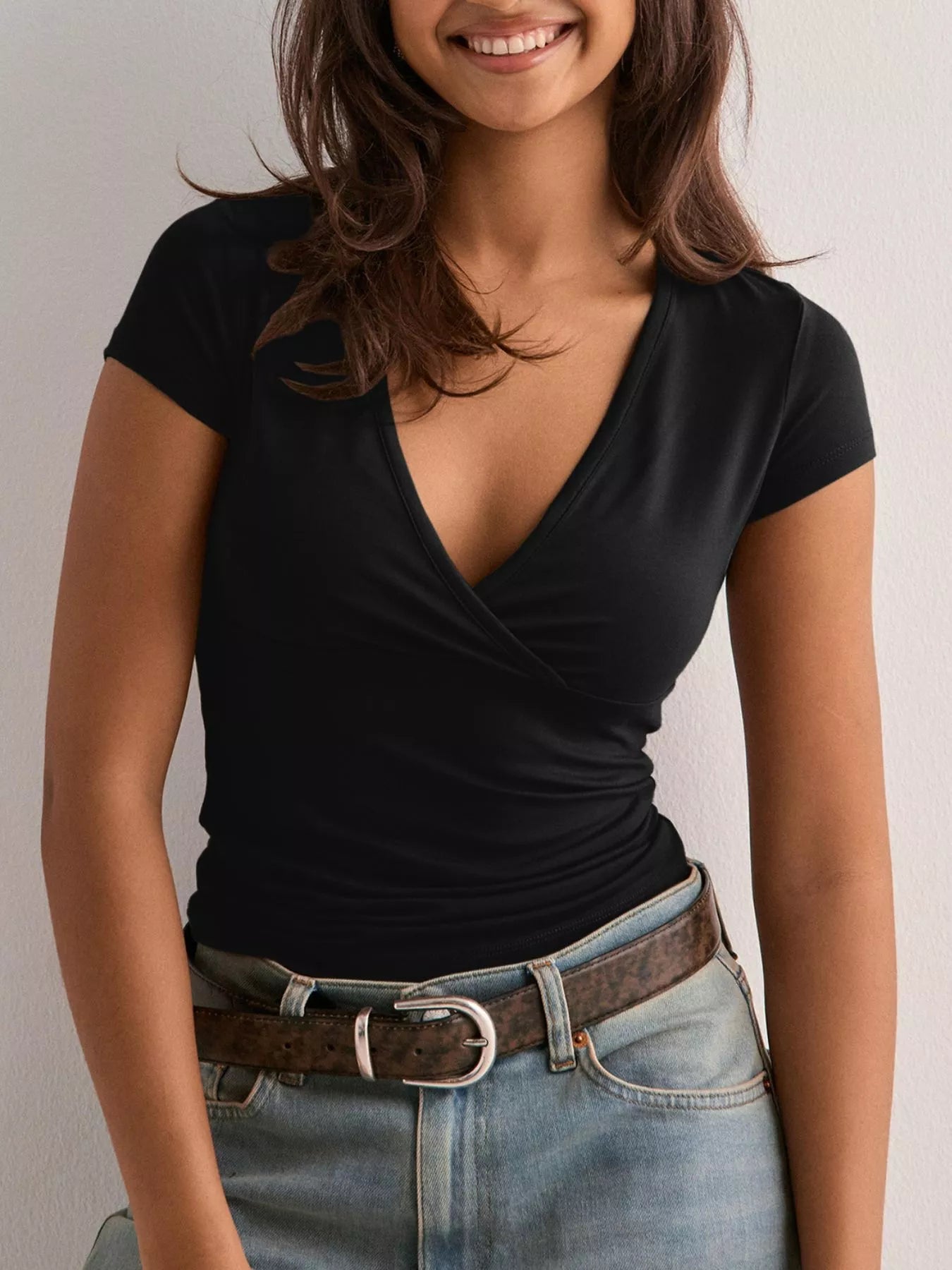 Ruched Short Sleeve Fitted T-Shirt 8