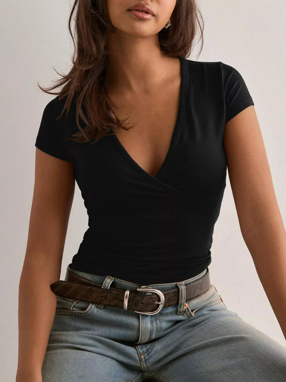Ruched Short Sleeve Fitted T-Shirt 9