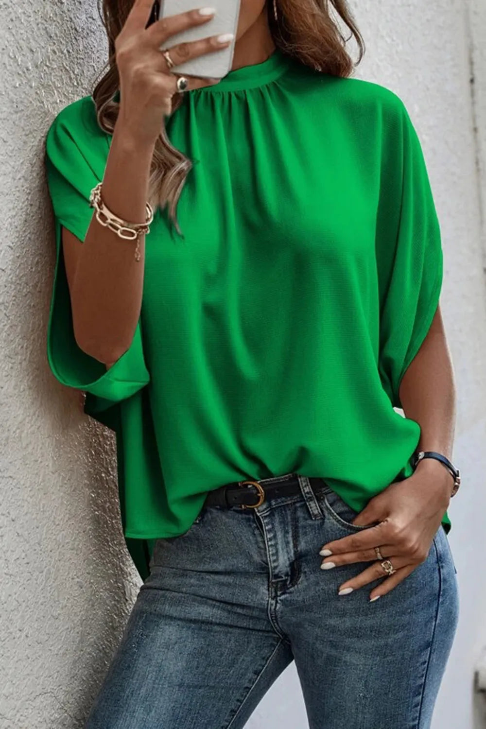 Tie Back Slit Half Sleeve Blouse 