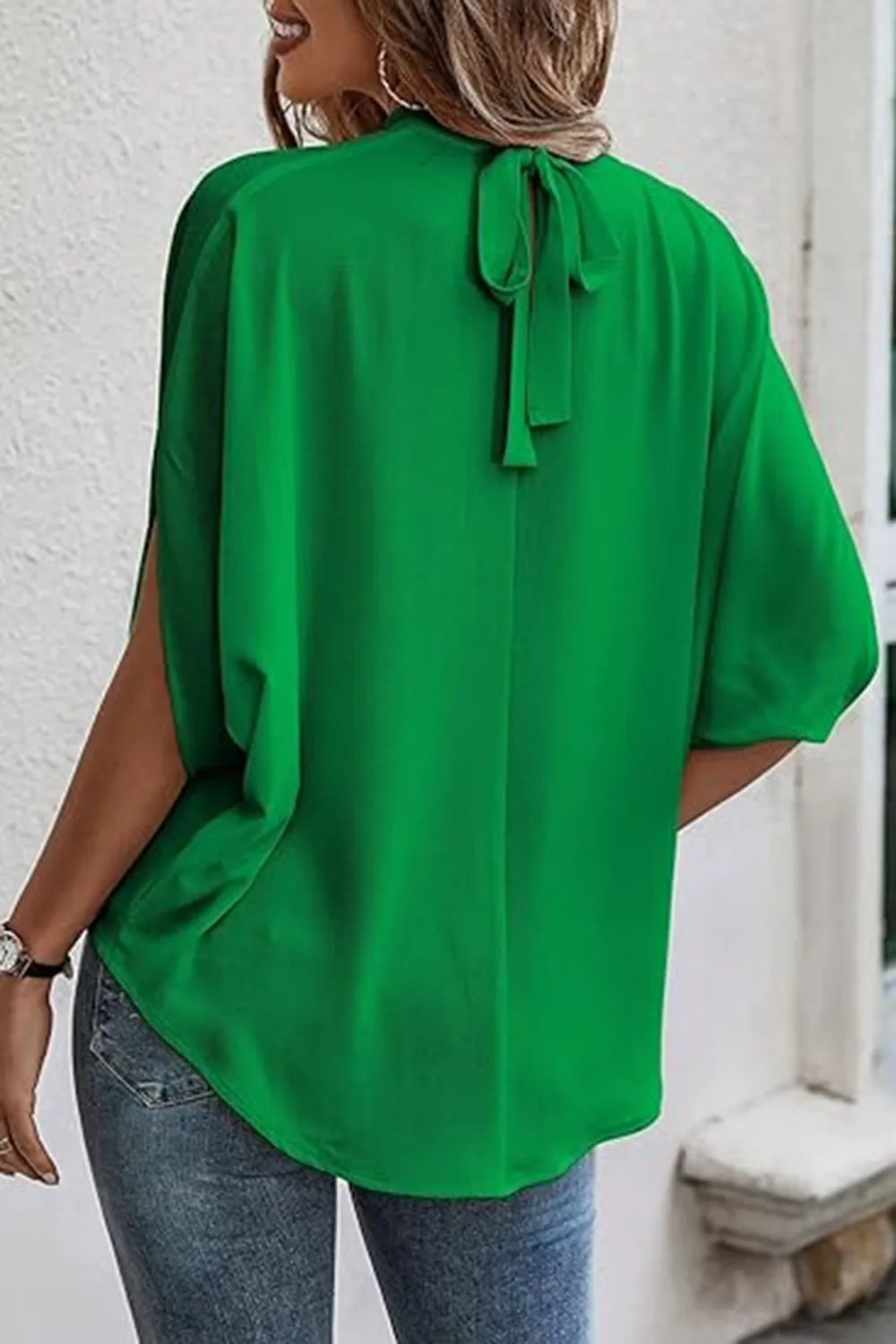 Tie Back Slit Half Sleeve Blouse 1