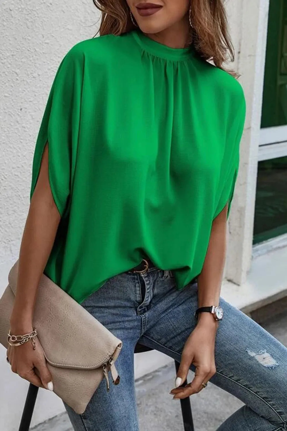 Tie Back Slit Half Sleeve Blouse 2