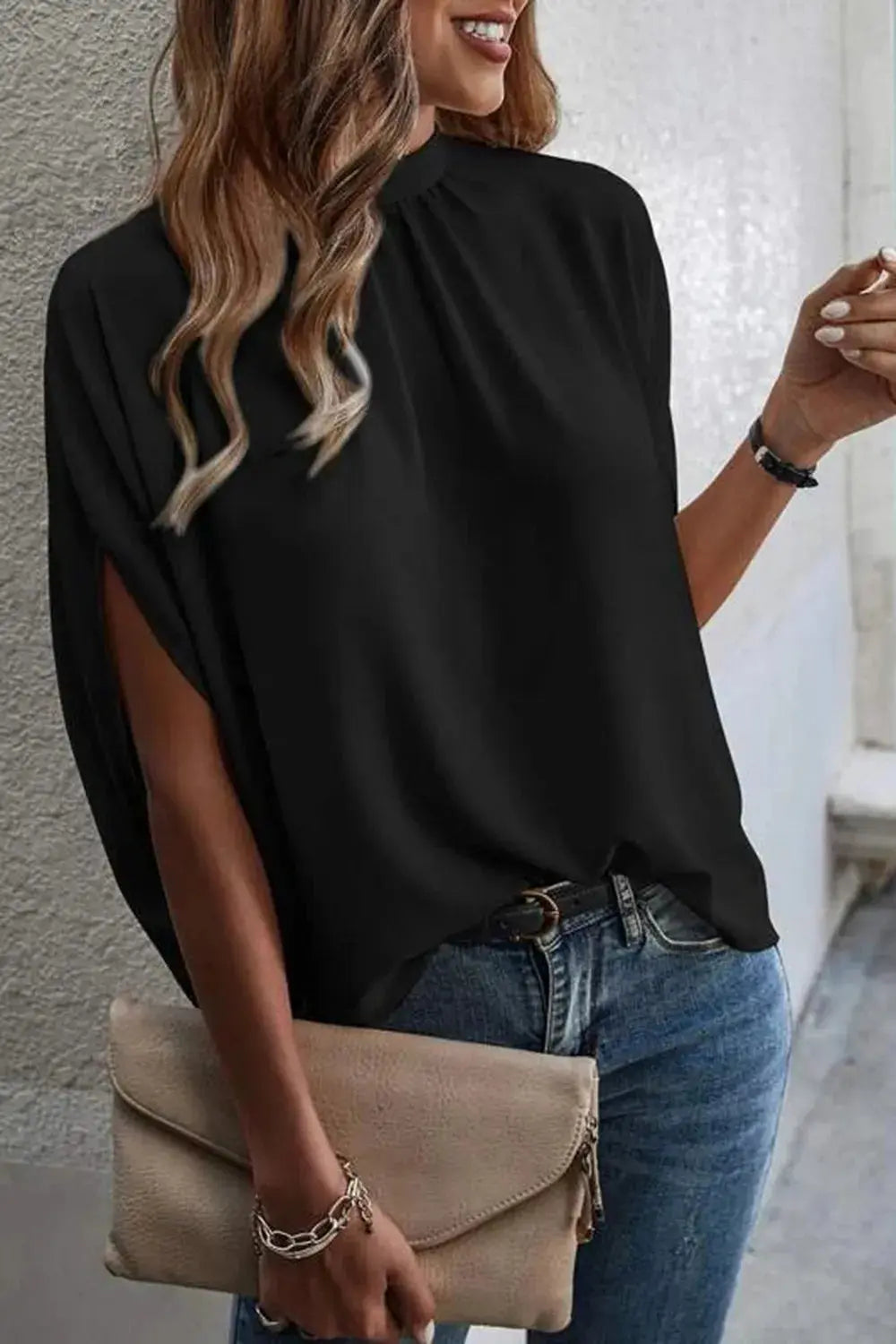 Tie Back Slit Half Sleeve Blouse 3