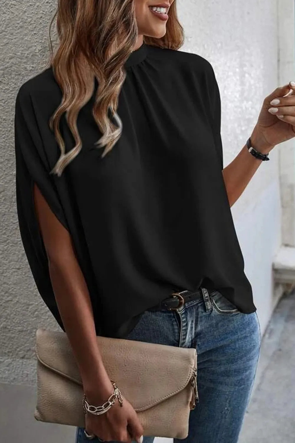 Tie Back Slit Half Sleeve Blouse 3