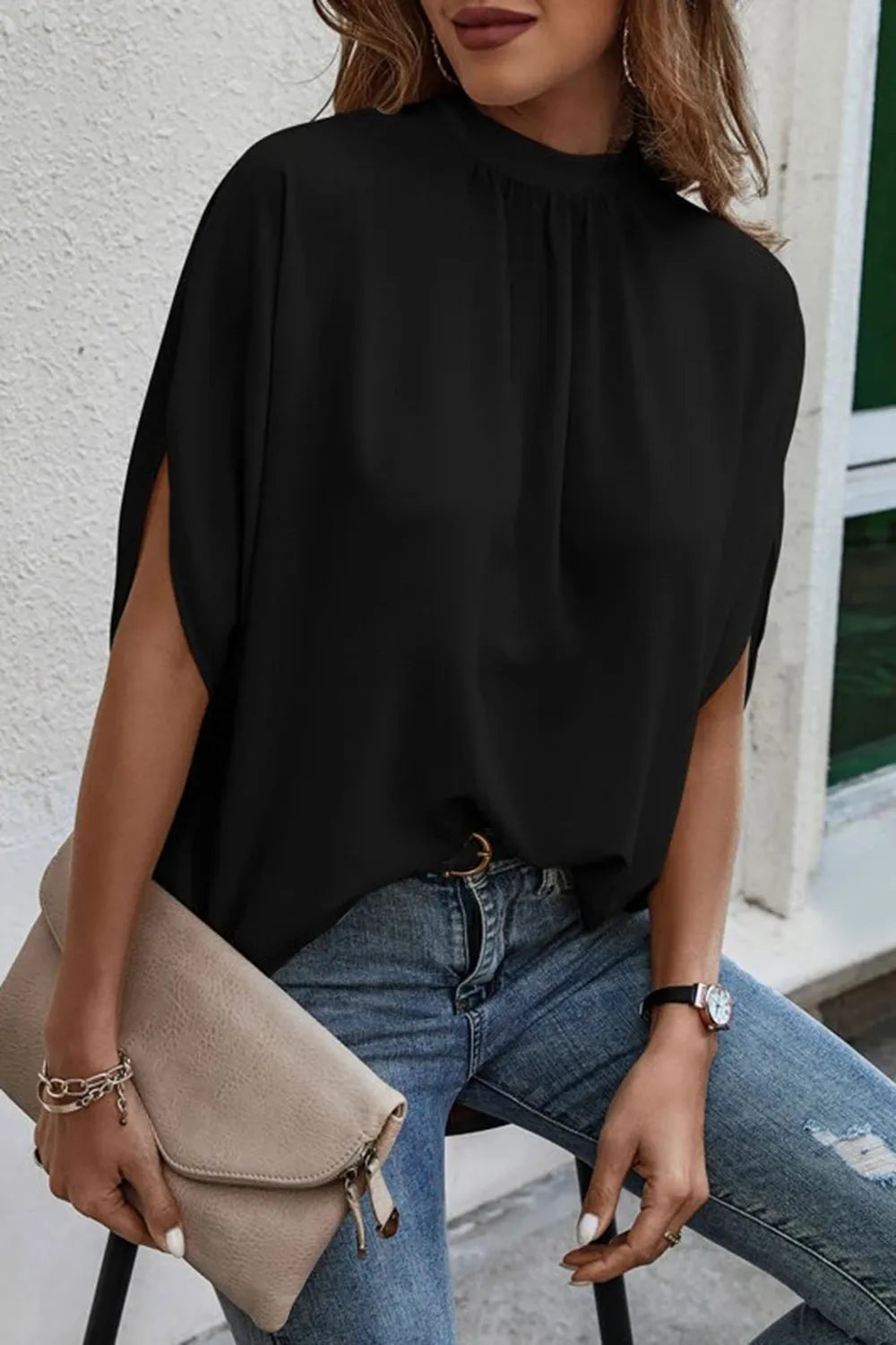 Tie Back Slit Half Sleeve Blouse 4