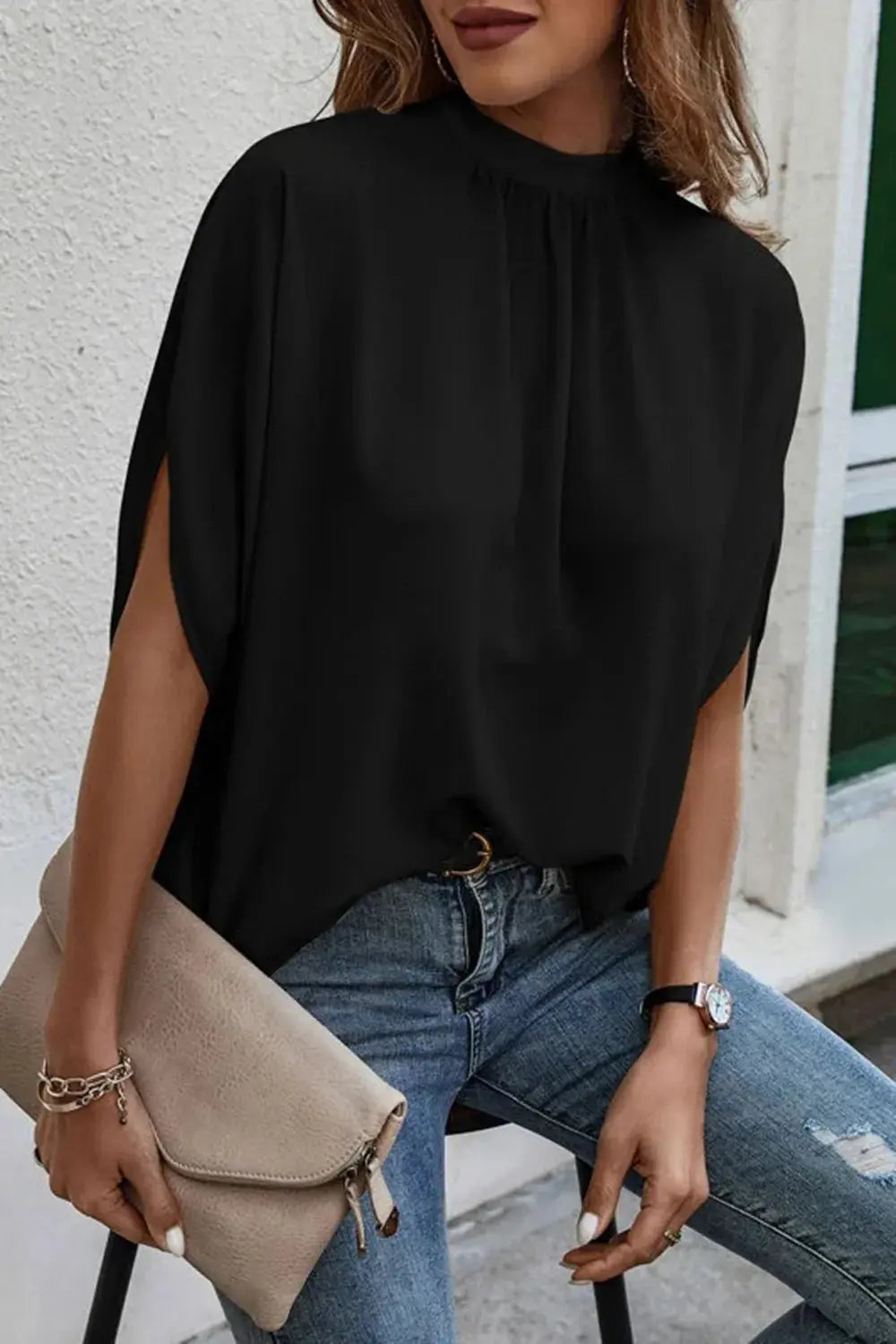 Tie Back Slit Half Sleeve Blouse 4