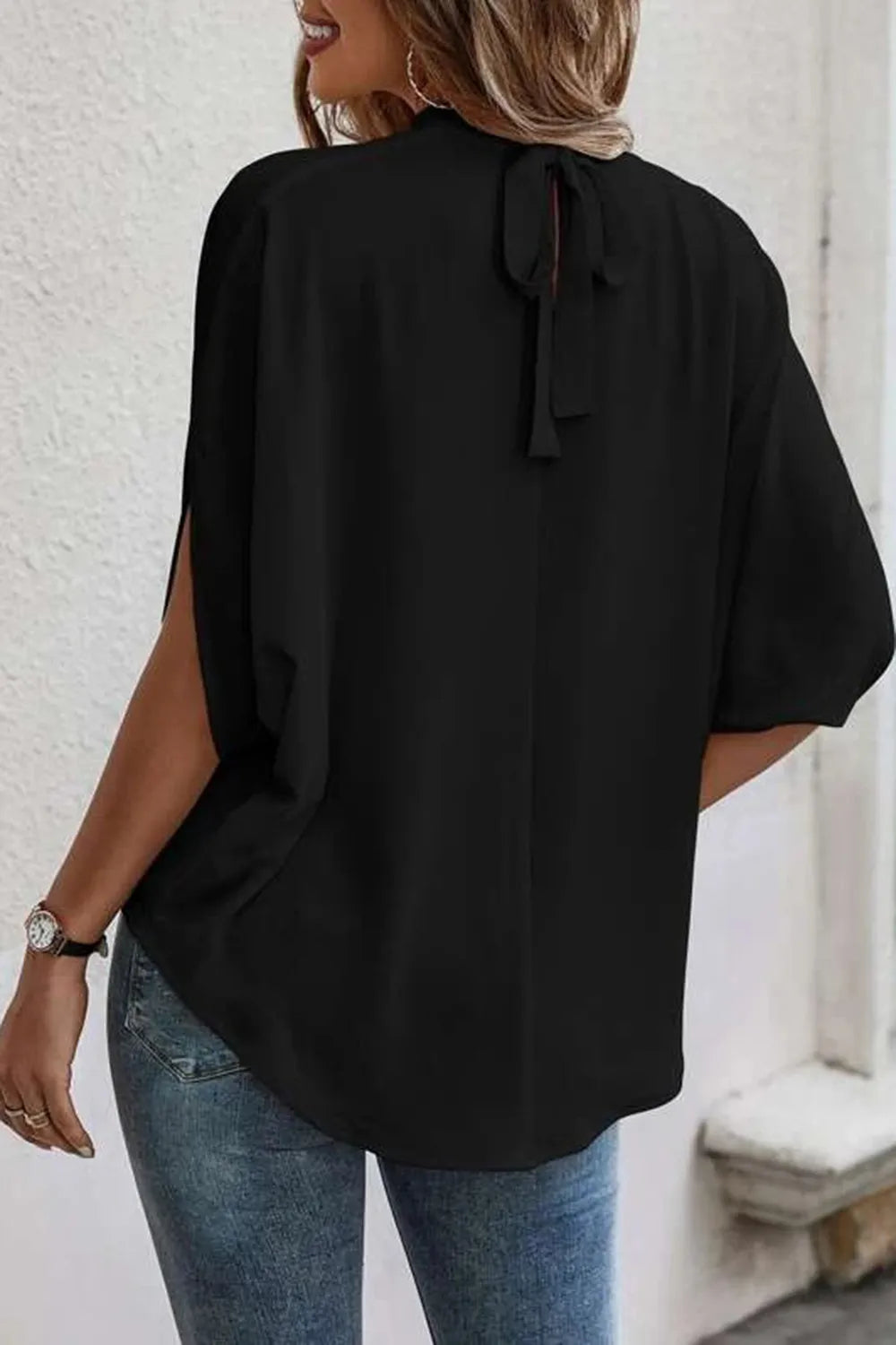 Tie Back Slit Half Sleeve Blouse 5