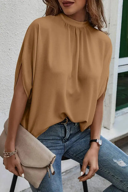 Tie Back Slit Half Sleeve Blouse 10