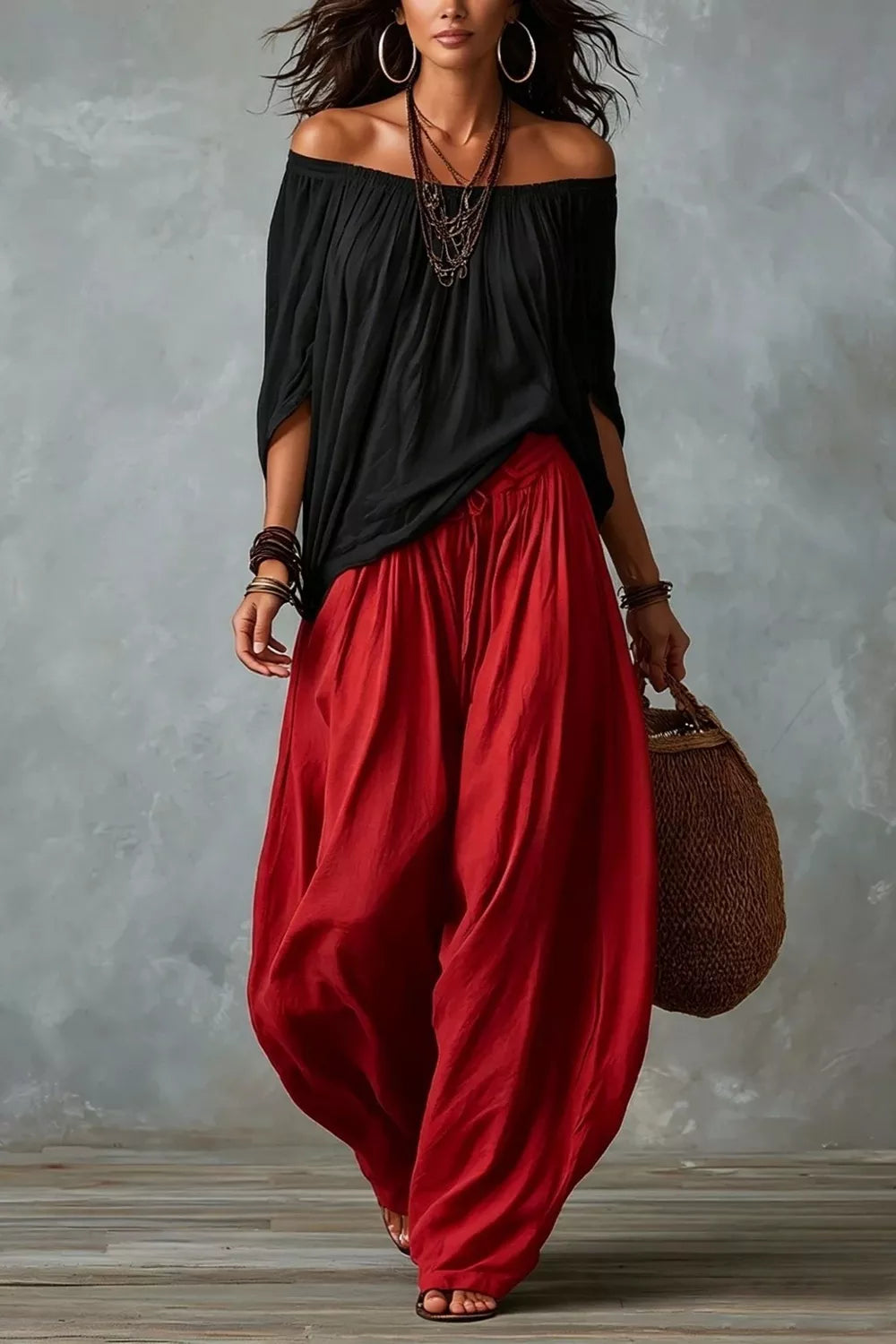 Off-Shoulder Top and Wide-Leg Pants