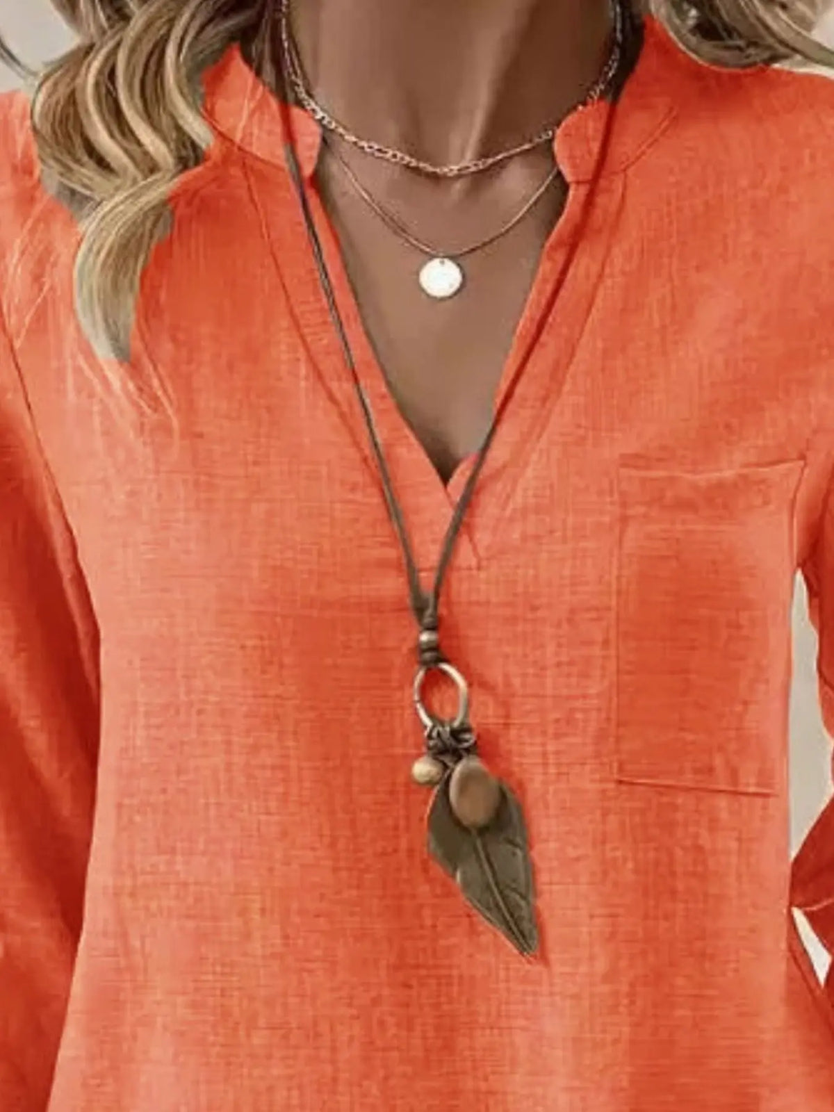 Notched Roll-Up Sleeve Blouse for Women 5