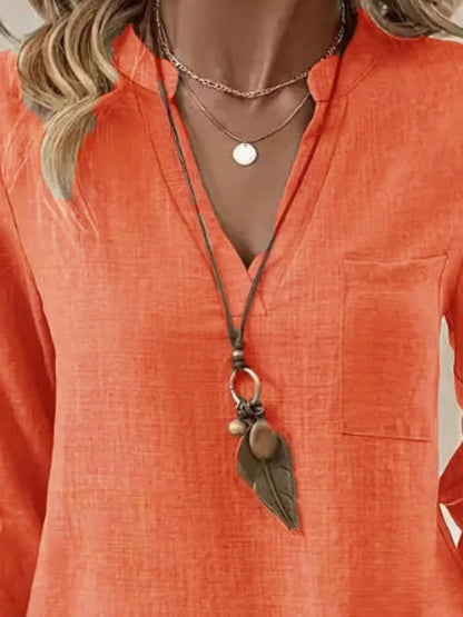 Notched Roll-Up Sleeve Blouse for Women 5