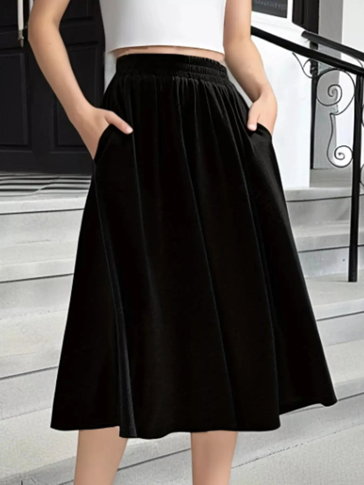 Elastic Waist A-Line Skirt 3