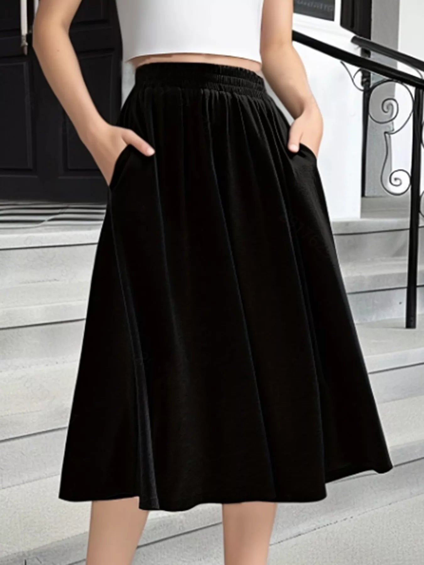Elastic Waist A-Line Skirt 3