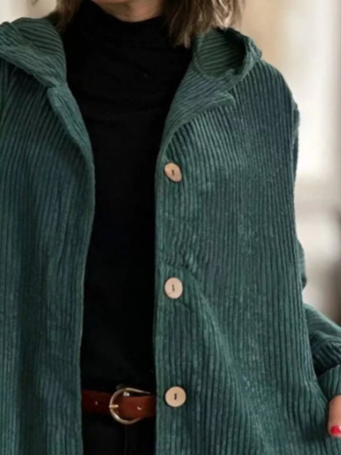 Full Size Corduroy Button Up Hooded Jacket Plus Size 1