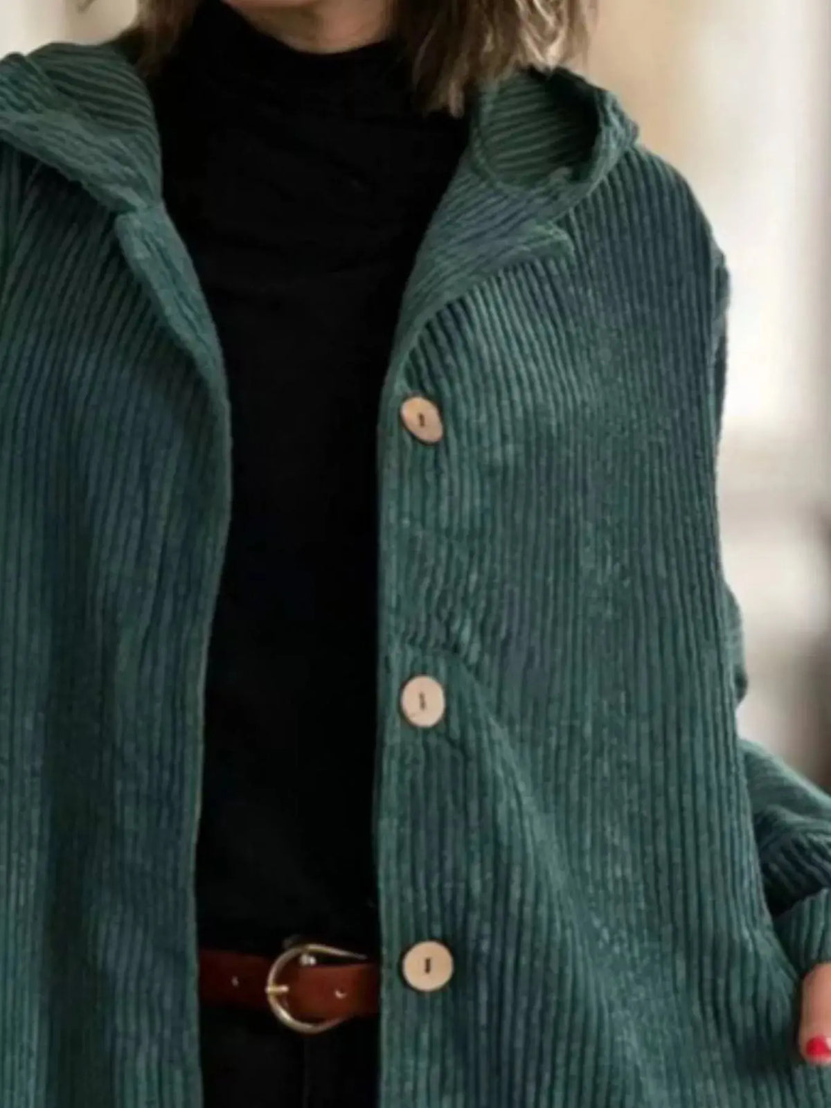 Full Size Corduroy Button Up Hooded Jacket Plus Size 1