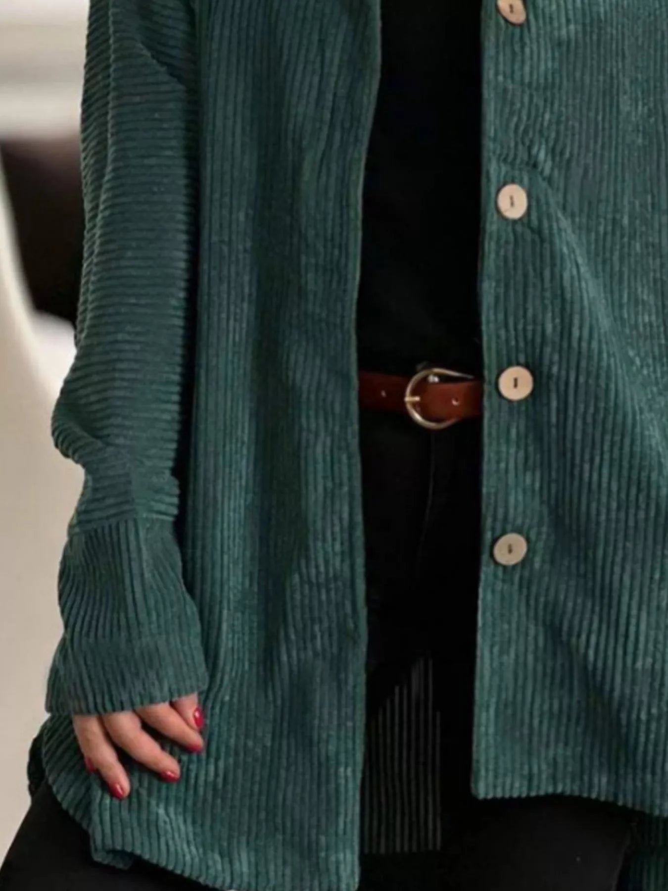 Full Size Corduroy Button Up Hooded Jacket Plus Size 2
