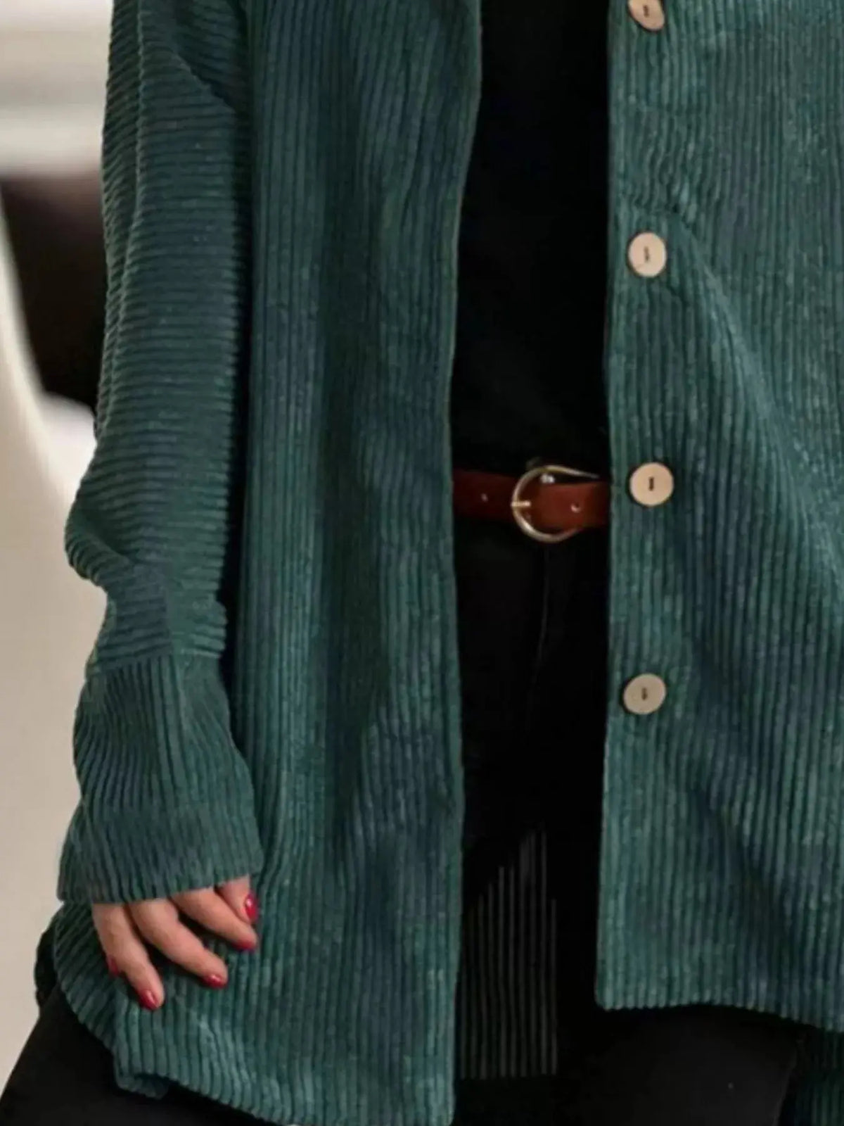 Full Size Corduroy Button Up Hooded Jacket Plus Size 2