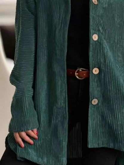 Full Size Corduroy Button Up Hooded Jacket Plus Size 2