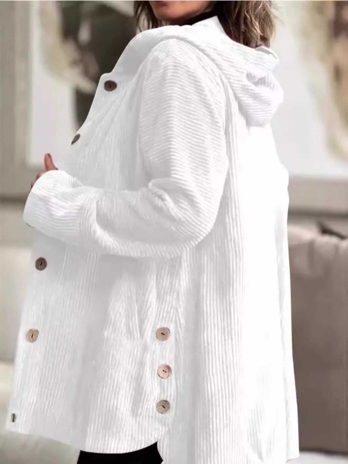 Full Size Corduroy Button Up Hooded Jacket Plus Size 3