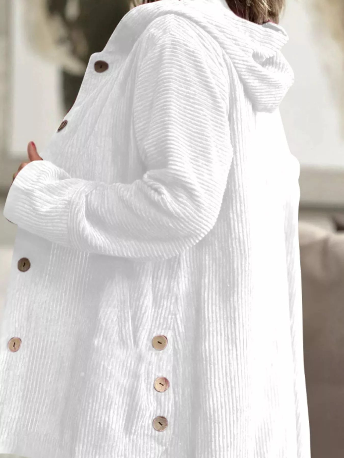Full Size Corduroy Button Up Hooded Jacket Plus Size 4