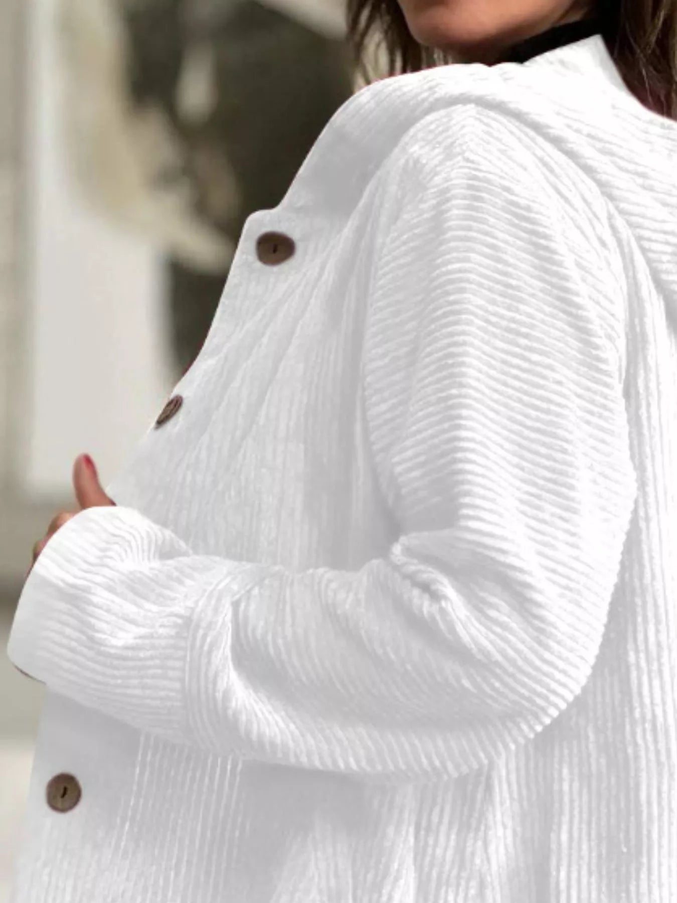 Full Size Corduroy Button Up Hooded Jacket Plus Size 5