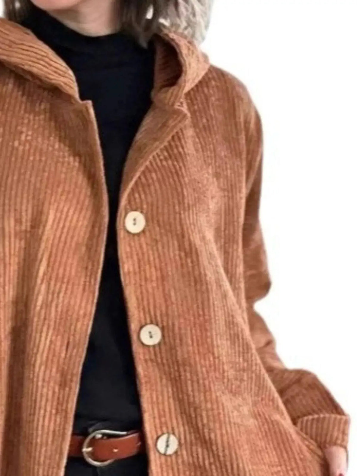 Full Size Corduroy Button Up Hooded Jacket Plus Size 7