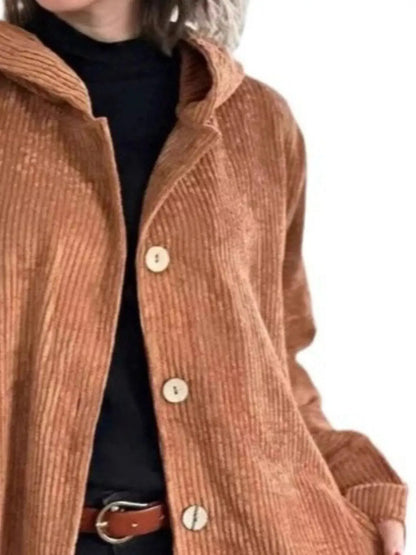 Full Size Corduroy Button Up Hooded Jacket Plus Size 7