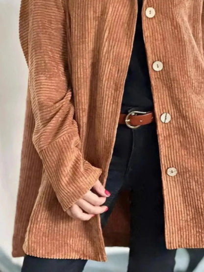 Full Size Corduroy Button Up Hooded Jacket Plus Size 8